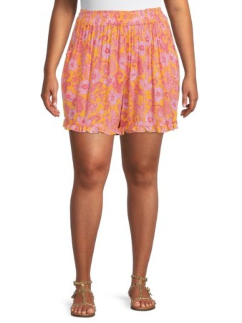 Romantic Gypsy Womens Plus Size Flutter Trim Smocked Shorts